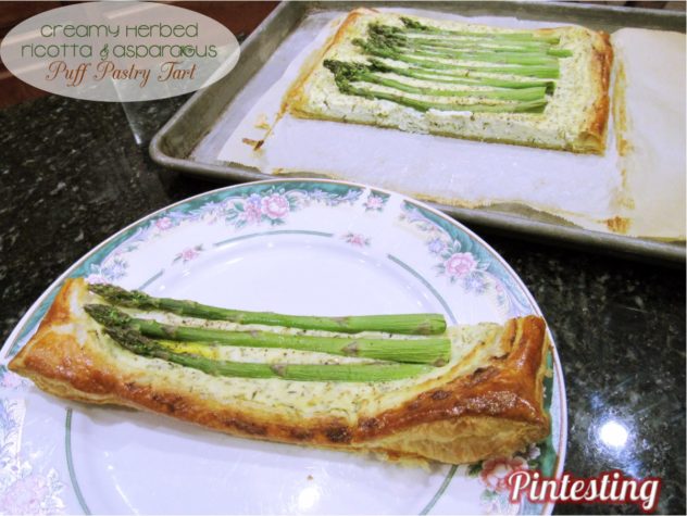 Pintesting Creamy Herbed Ricotta and Asparagus Puff Pastry Tart