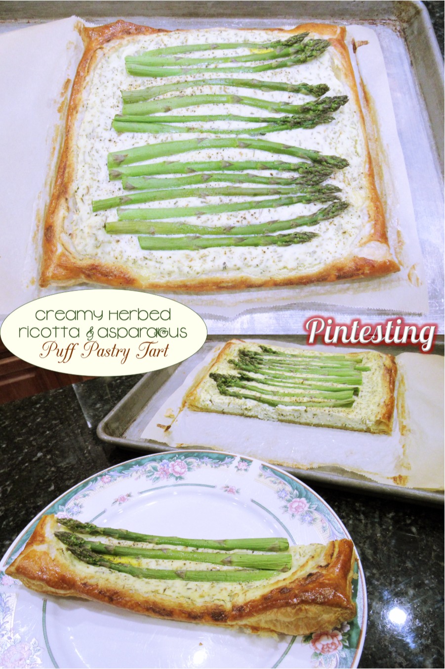 Pintesting Creamy Herbed Ricotta and Asparagus Puff Pastry Tart