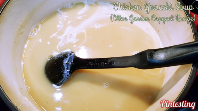 Pintesting Chicken Gnocchi Soup - Add broth & heavy cream