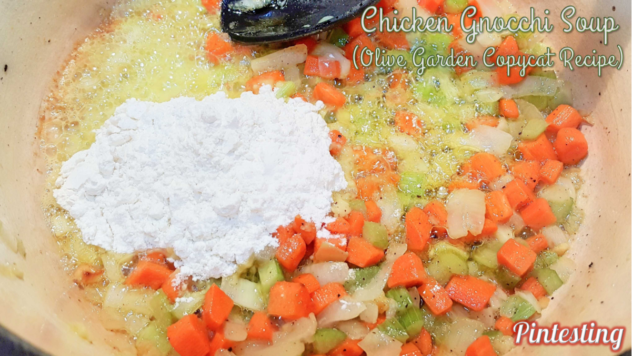Pintesting Chicken Gnocchi Soup - Add flour for roux