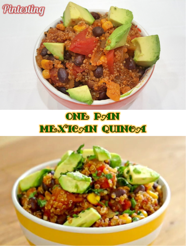 Pintesting One Pan Mexican Quinoa - Pinterest picture with the original post picture and Pintesting's updated picture