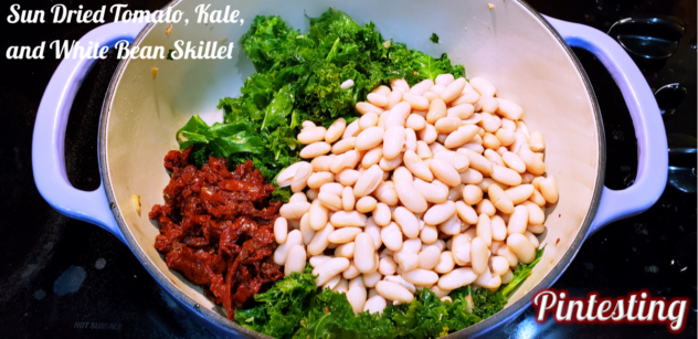 Sun-dried tomatoes and white beans added to the kale